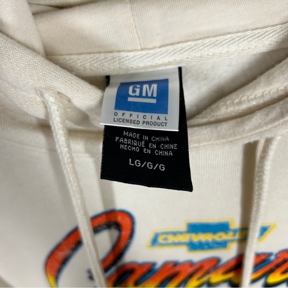 GM Cream Camaro 66 Graphic Long Sleeve Hooded Sweatshirt Large - Picture 6 of 8